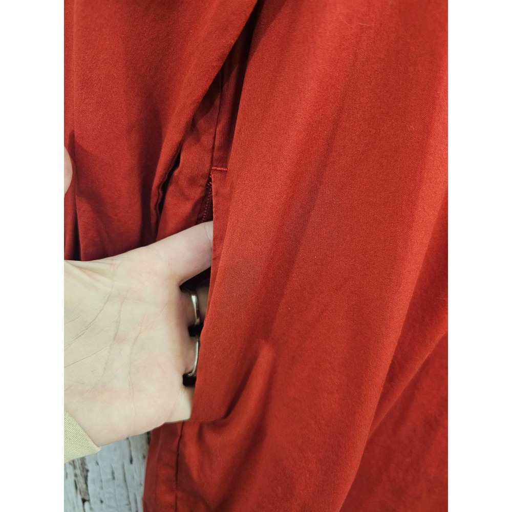 Chico's Shift Dress Women 1 8/10 Red Solid Tie Neck Pockets Cotton Blend Stretch - Picture 2 of 5